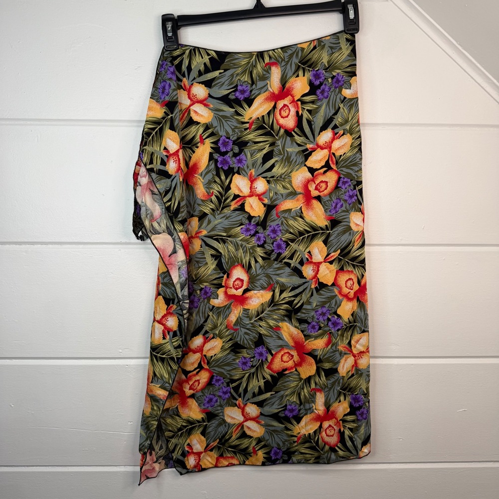 Vintage Dotti Sarong Tropical Floral Tie Skirt One Size Swim Cover Up Resortwear